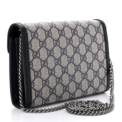 Gucci GG Supreme Monogram Textured Dollar Calfskin Mini Dionysus Chain Wallet Beige Blue 2 of 7
