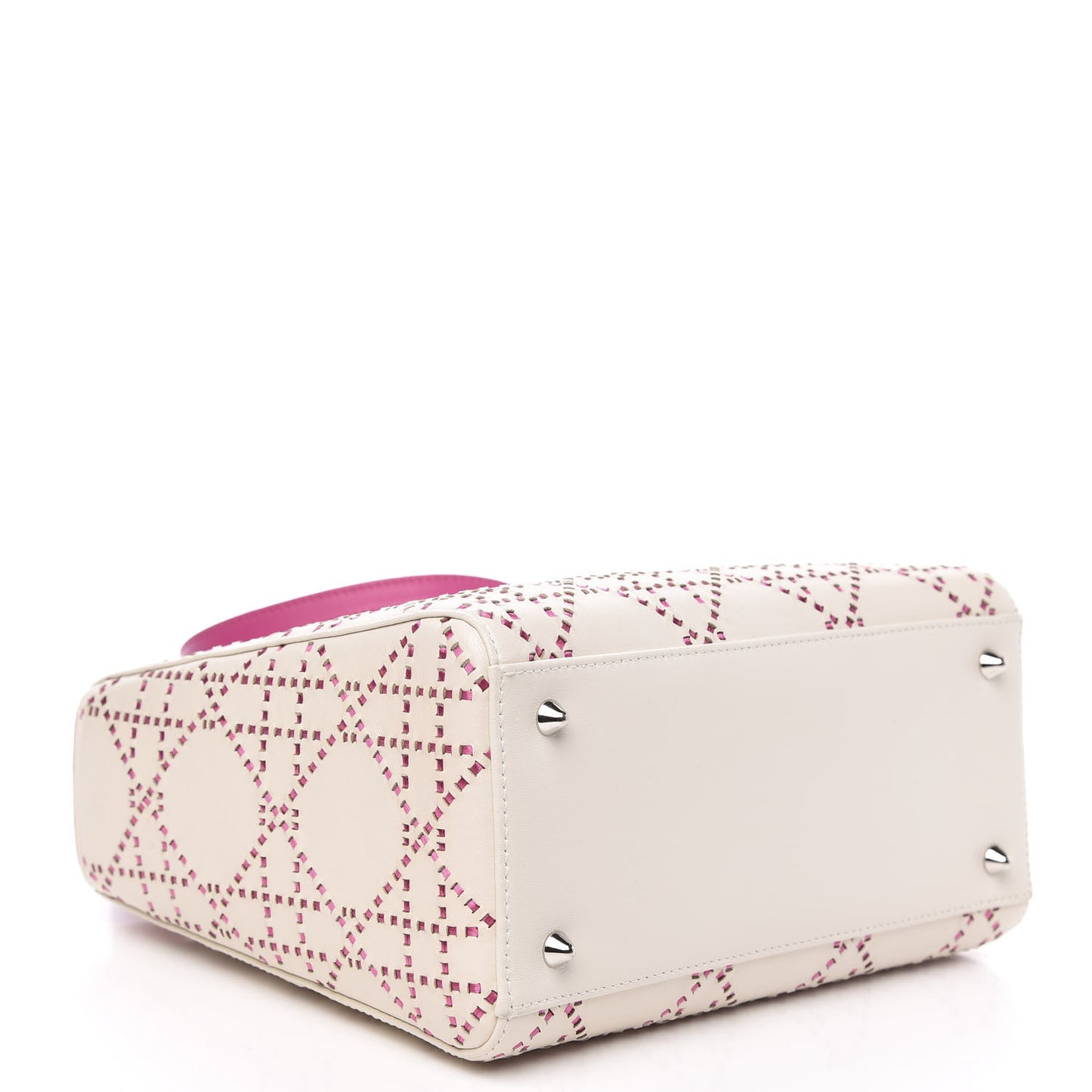 Lambskin Stitched Cannage Medium Lady Dior Pink White