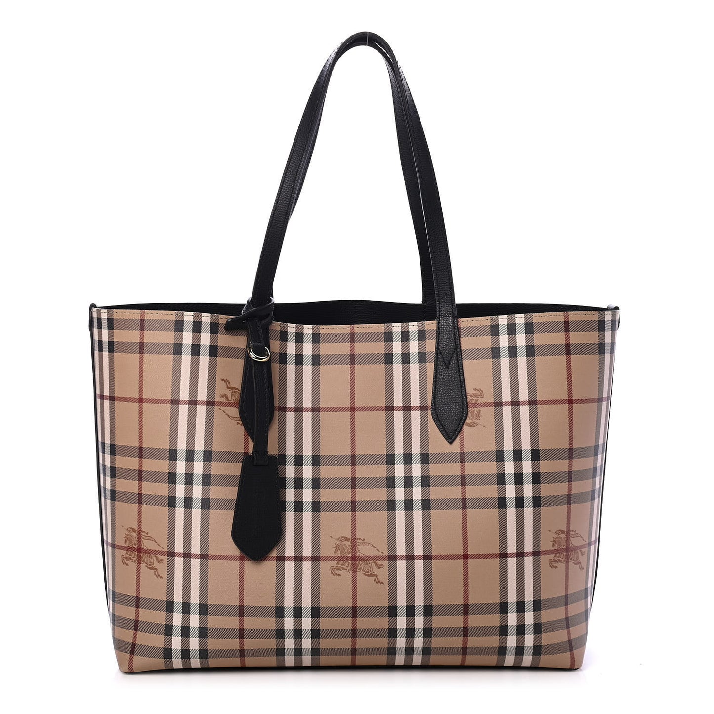 Grainy Calfskin Haymarket Check Medium Reversible Tote Black