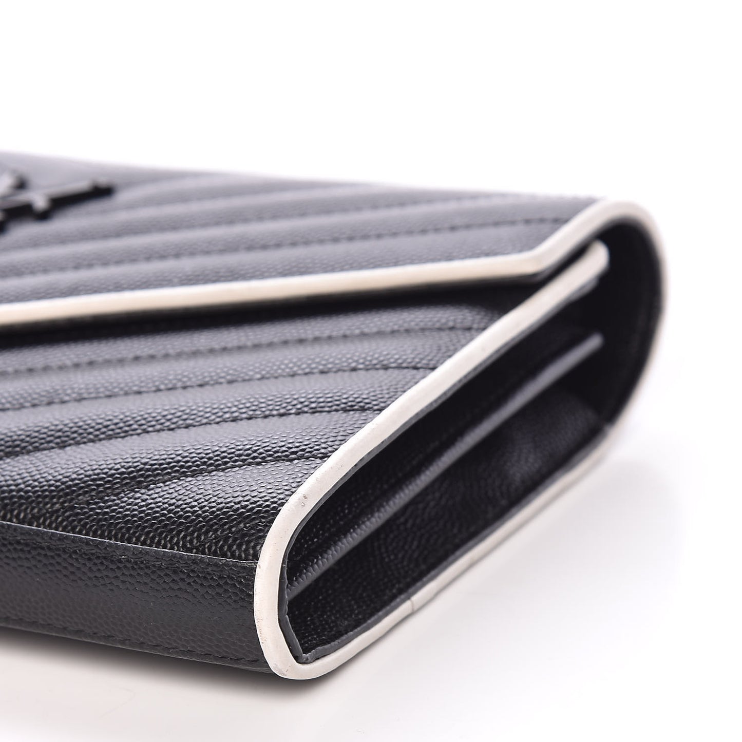Grain De Poudre Matelasse Chevron Monogram Chain Wallet Black White