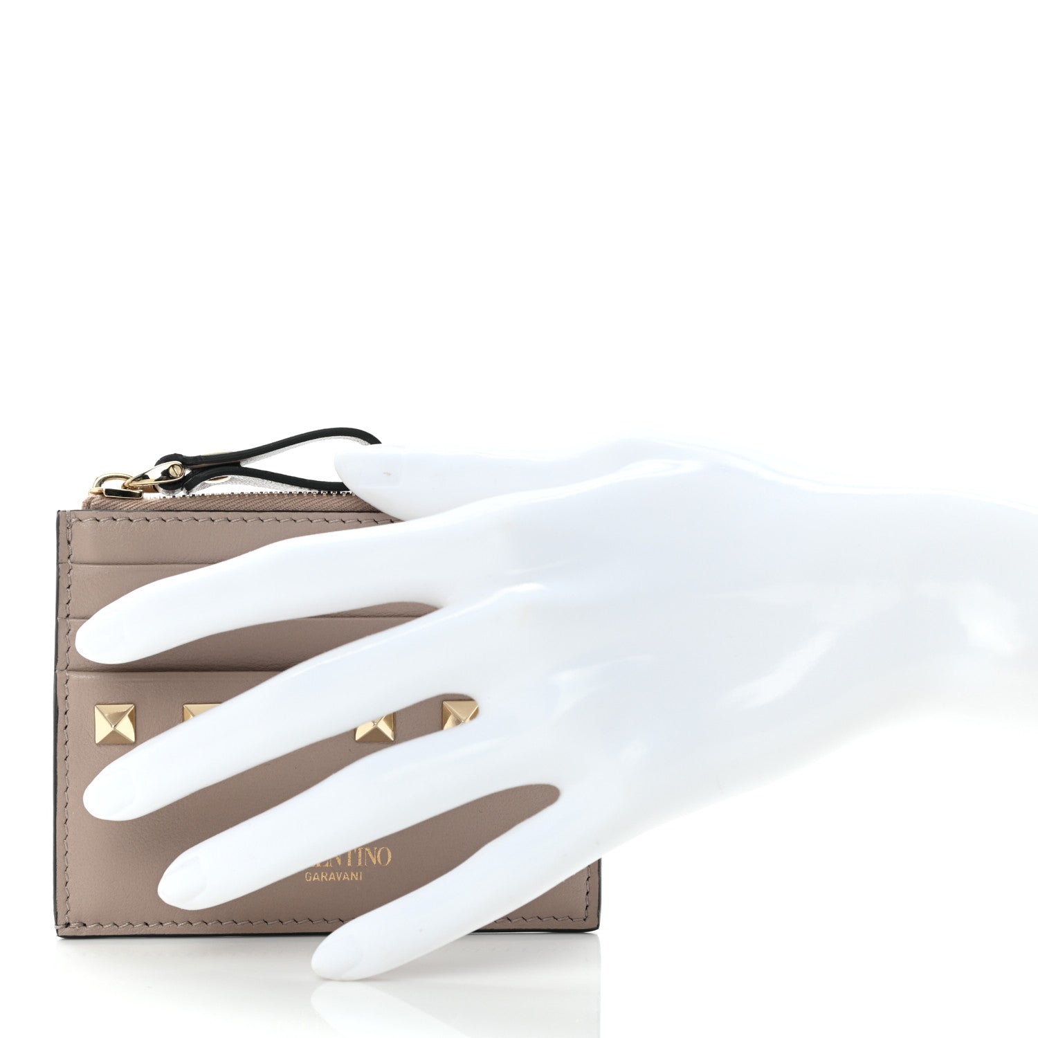Valentino Garavani Vitello Rockstud Card Holder With Zipper Poudre 2 of 8