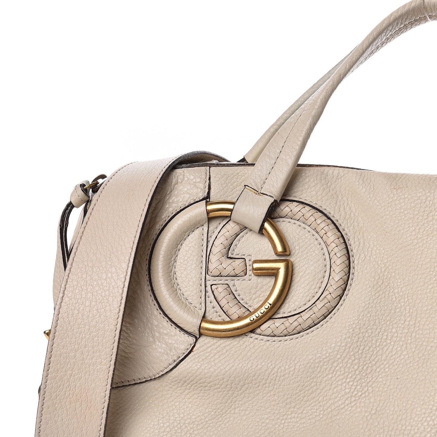 Pebbled Calfskin Twill Medium Top Handle Satchel White