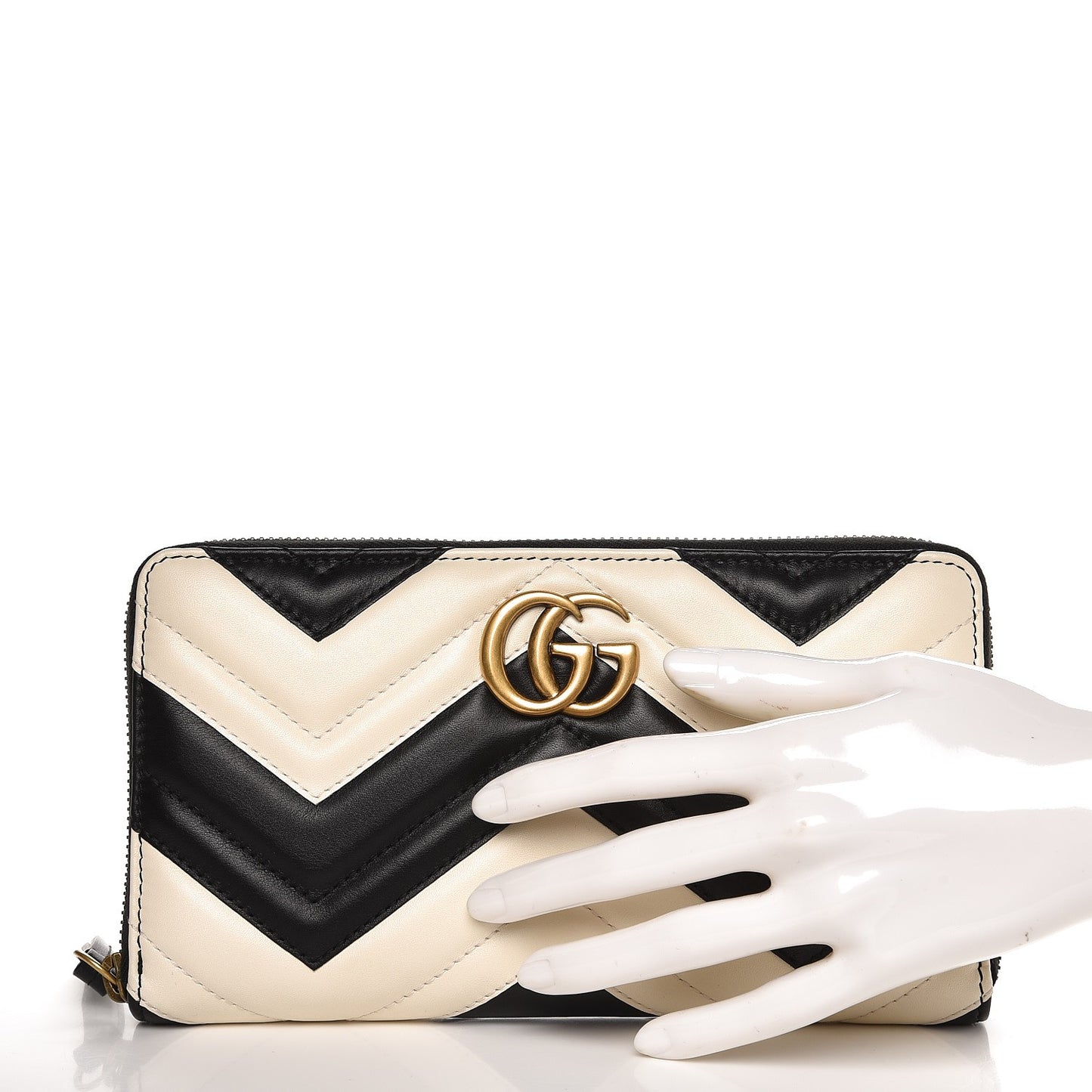 Calfskin Matelasse GG Marmont Zip Around Organizer Wallet Black White