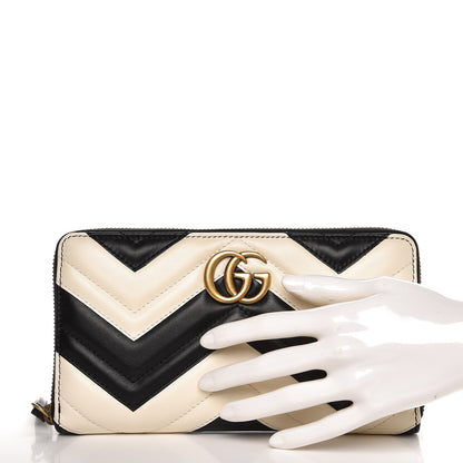 Gucci Calfskin Matelasse GG Marmont Zip Around Organizer Wallet Black White 2 of 8