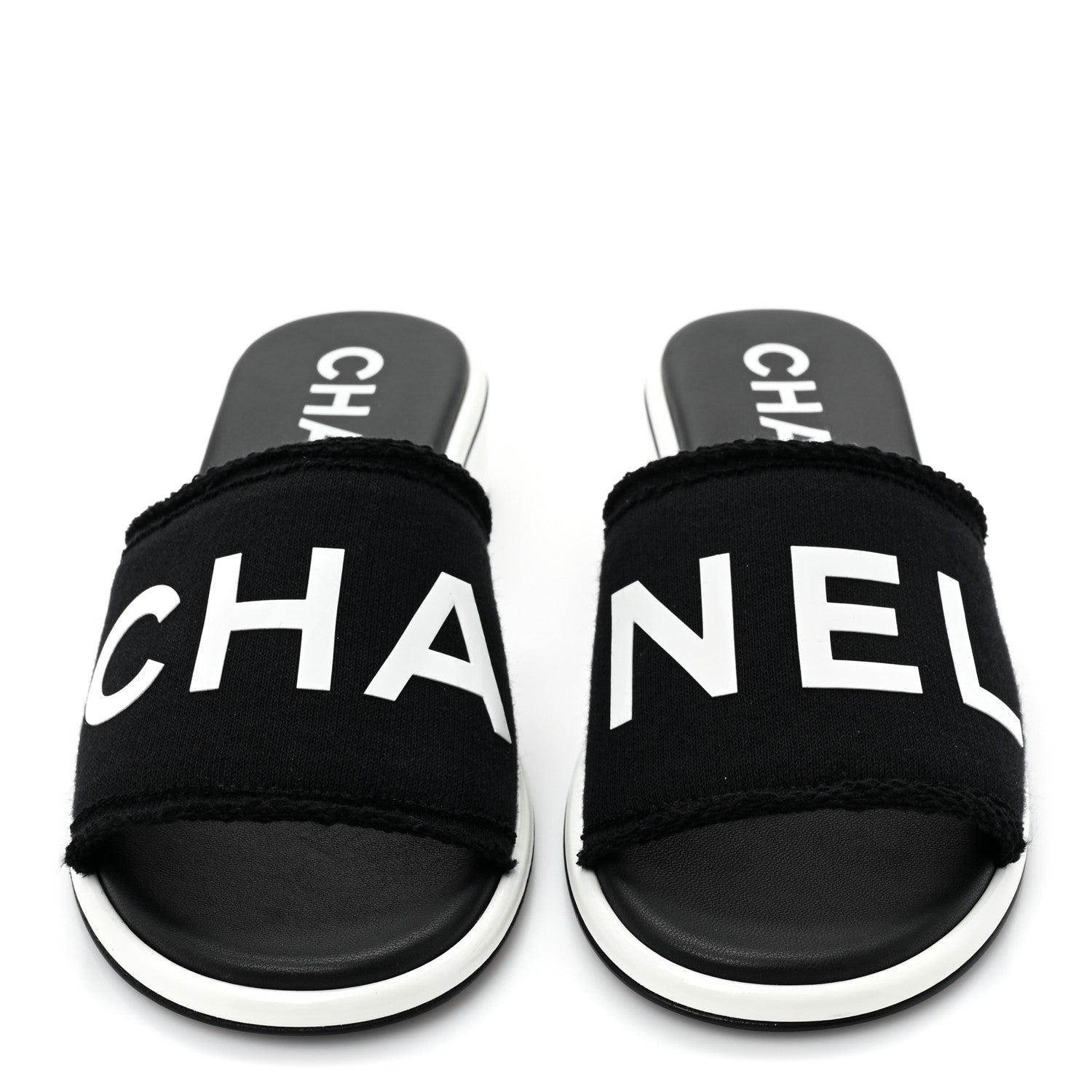 Chanel Cotton Logo Mule Sandals 35 Black White 2 of 11