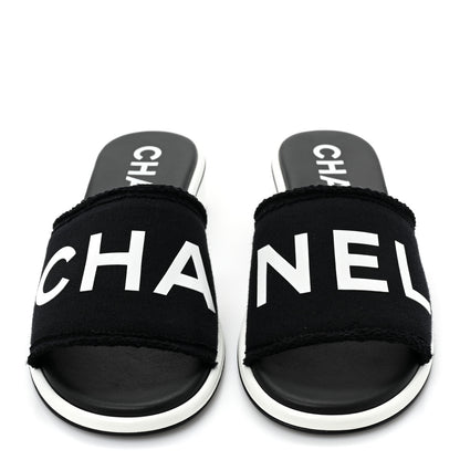 Chanel Cotton Logo Mule Sandals 35 Black White 2 of 11