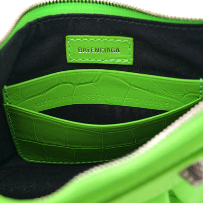 Balenciaga Extra Supple Calfskin Crocodile Embossed Le Cagole Mini Purse With Chain Acid Green 7 of 12