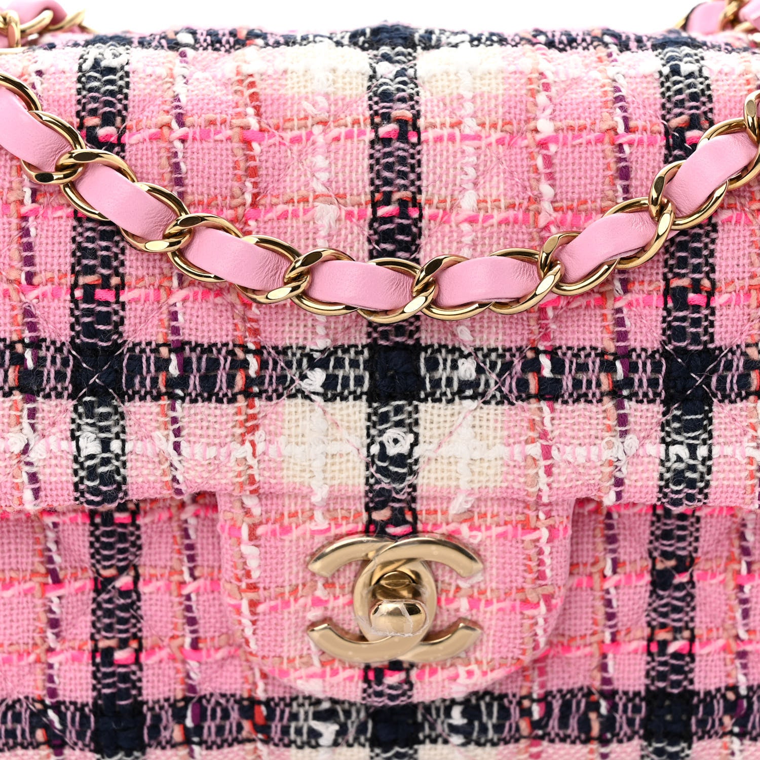 Chanel Metallic Tweed Quilted Mini Rectangular Flap Pink Navy White 8 of 11