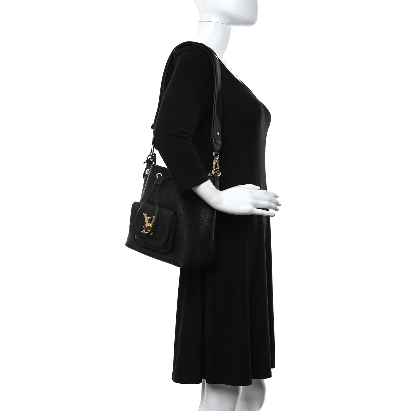 Calfskin Lockme Bucket MM Black