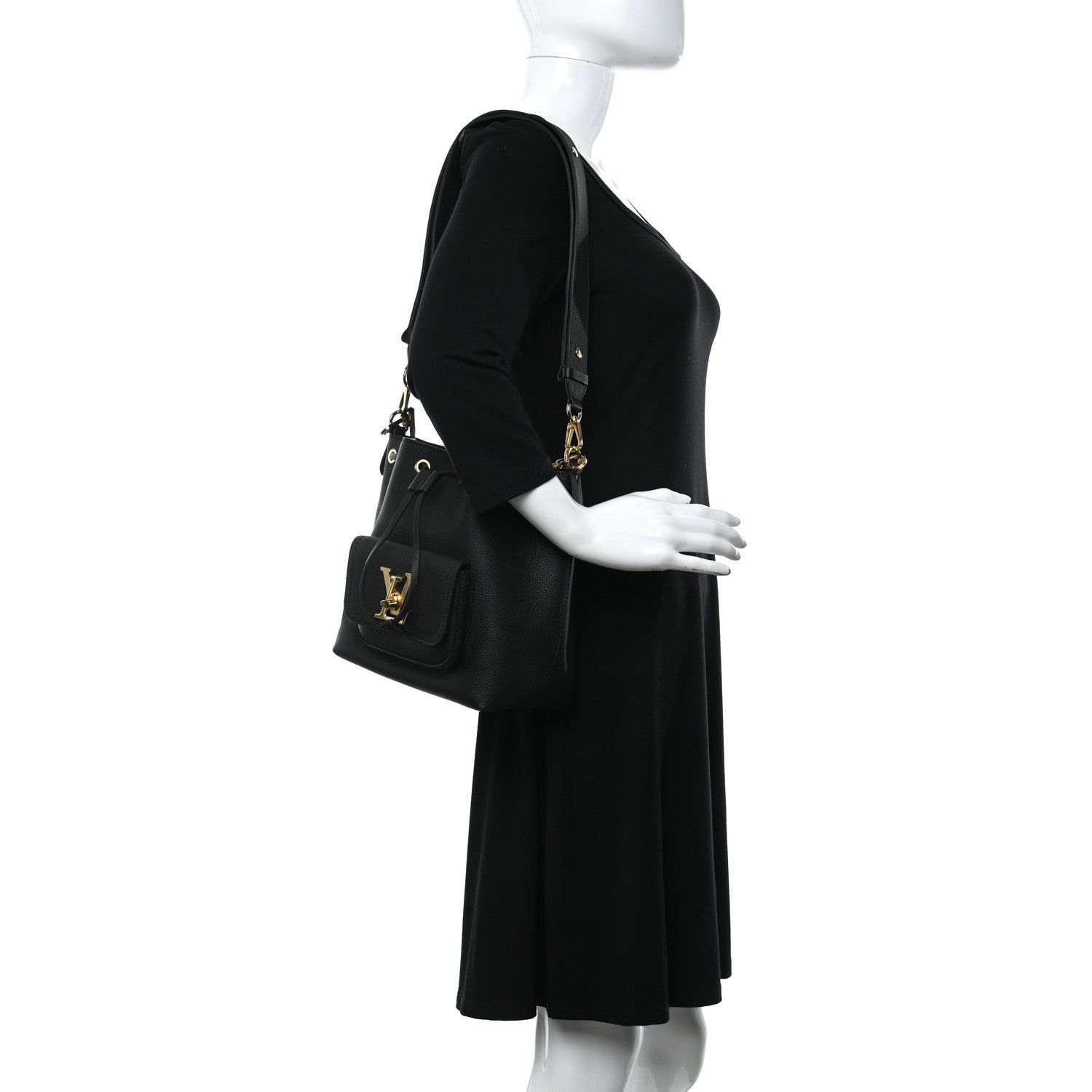 Louis Vuitton Calfskin Lockme Bucket MM Black 2 of 10