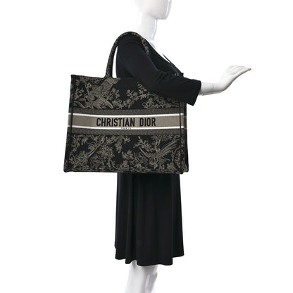 Christian Dior Canvas Embroidered Large Ornamental Cornely Book Tote Black Beige 2 of 9