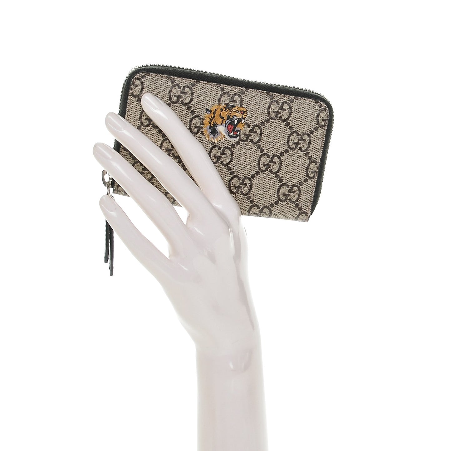 GG Supreme Monogram Tiger Print Zip Around Card Case Black
