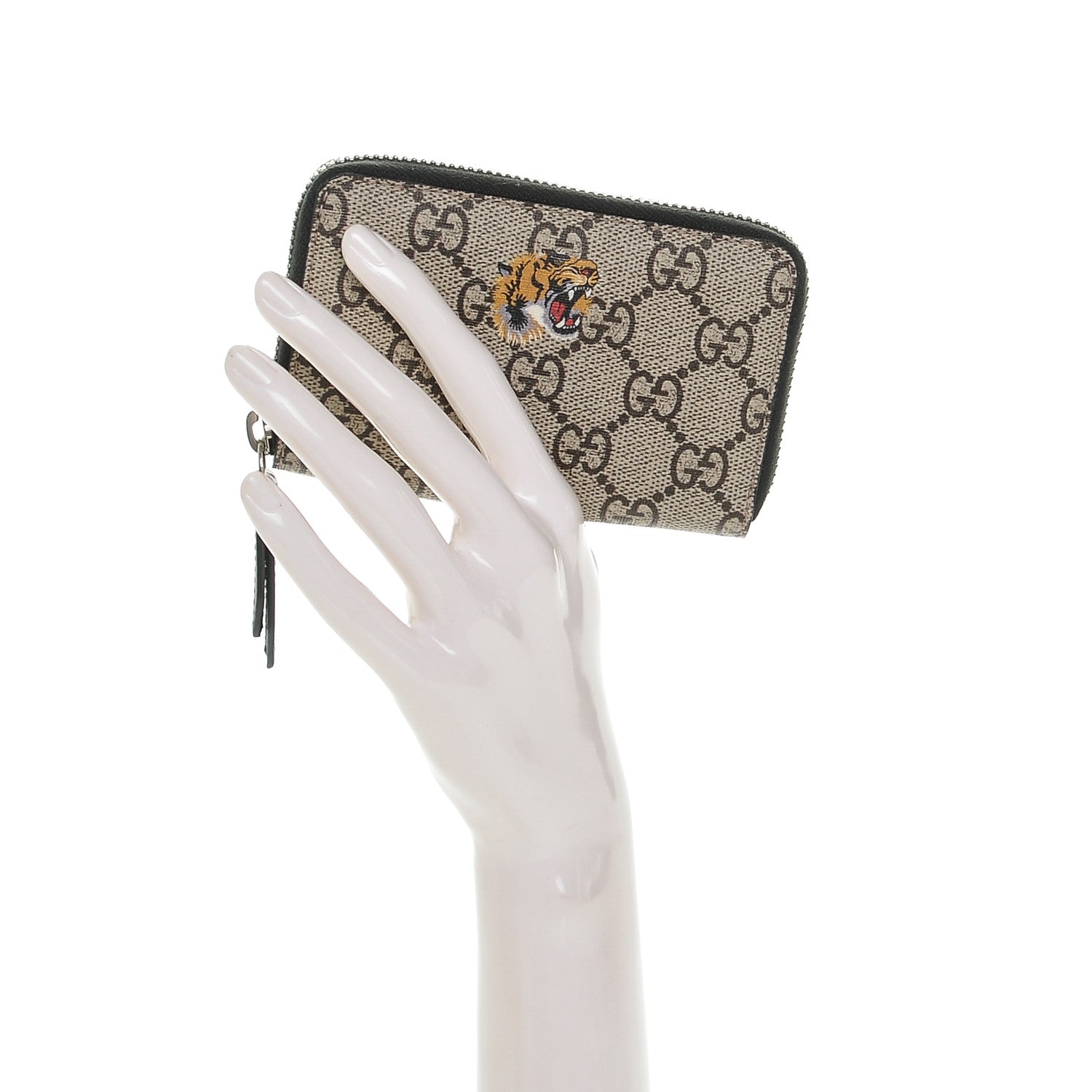 Gucci GG Supreme Monogram Tiger Print Zip Around Card Case Black 2 of 6