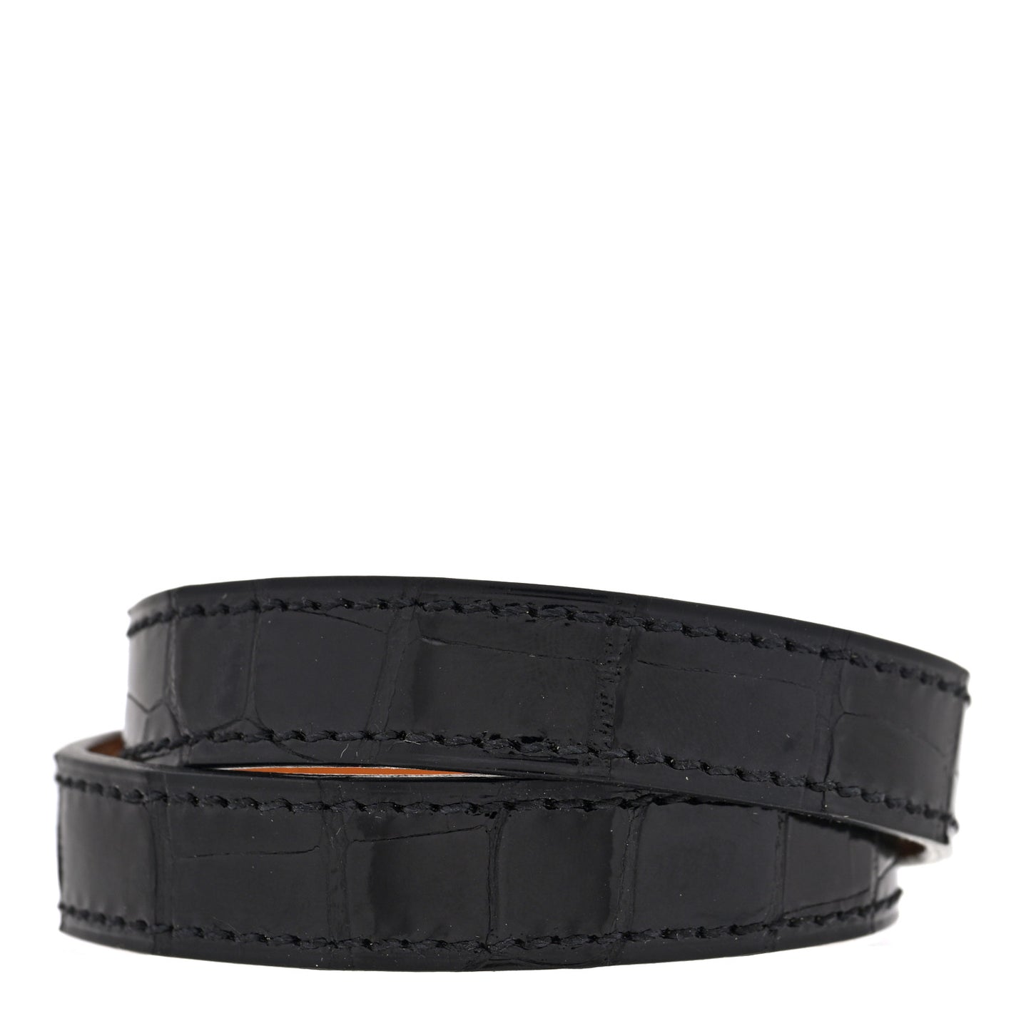 Shiny Alligator Kelly Double Tour Bracelet T2 Black