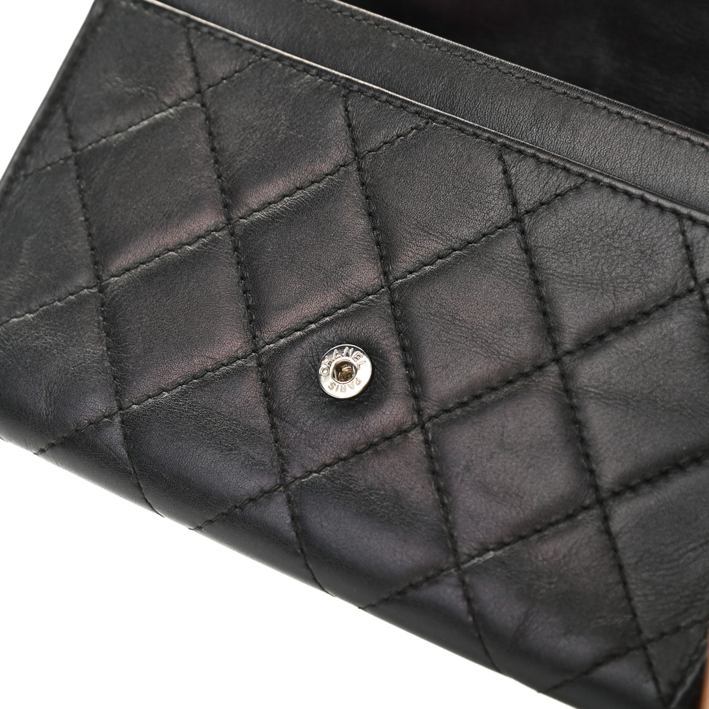 Calfskin Quilted Cambon Flap Wallet Black White