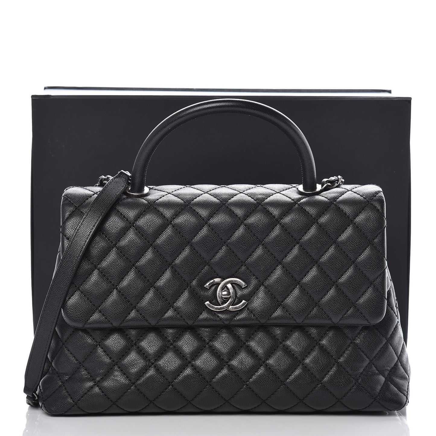 Caviar Quilted Medium Coco Handle Flap Black