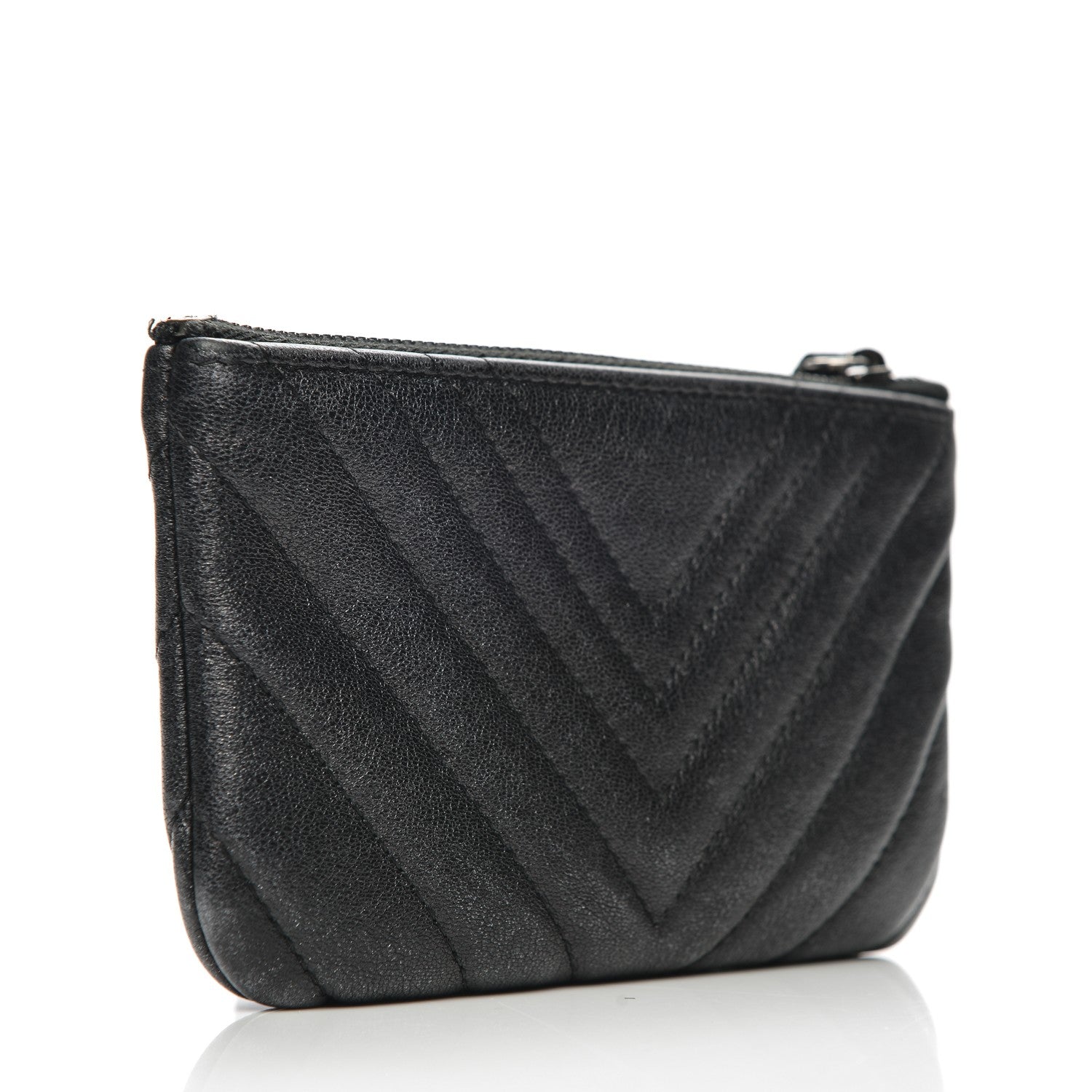 Chanel Sheepskin Chevron Quilted Small Cosmetic Case Black 2 of 7