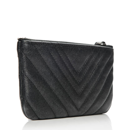 Chanel Sheepskin Chevron Quilted Small Cosmetic Case Black 2 of 7