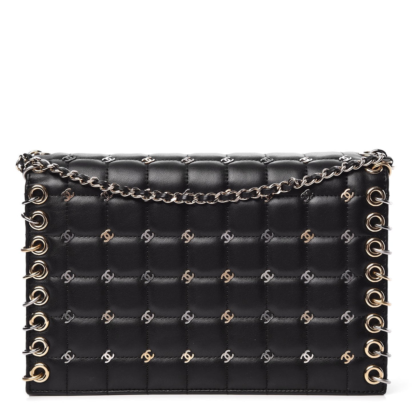 Lambskin Square Quilted CC Flap Black