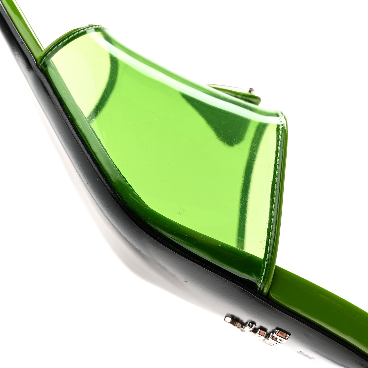 Plexiglass Vernice Metal Triangle Logo 65mm Slide Sandals 38 Mela