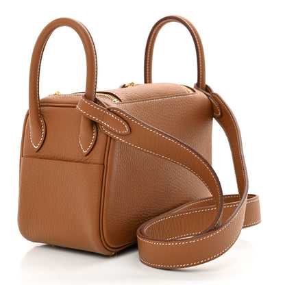 Hermes Taurillon Clemence Mini Lindy 20 Gold 3 of 13