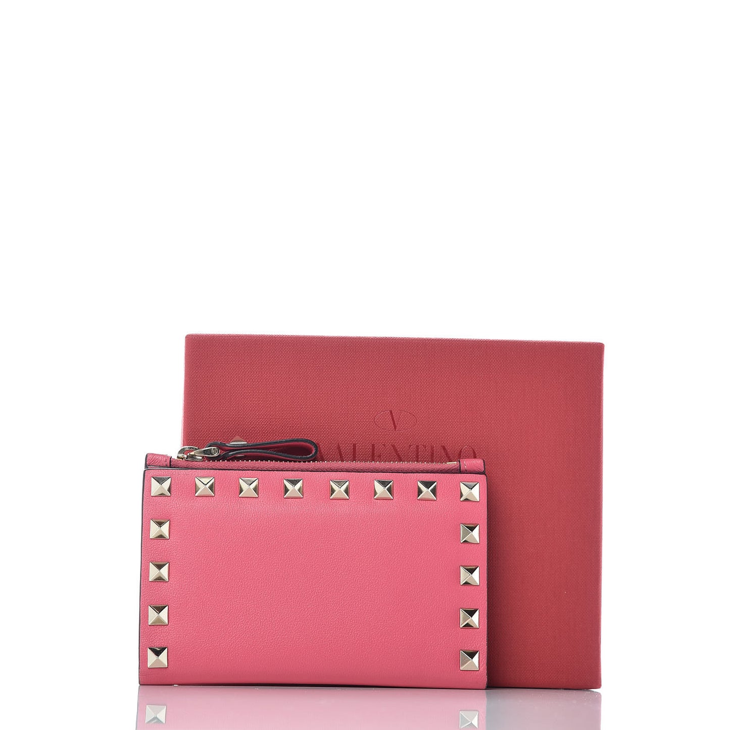 Vitello Rockstud Coin Case Card Holder Shadow Pink