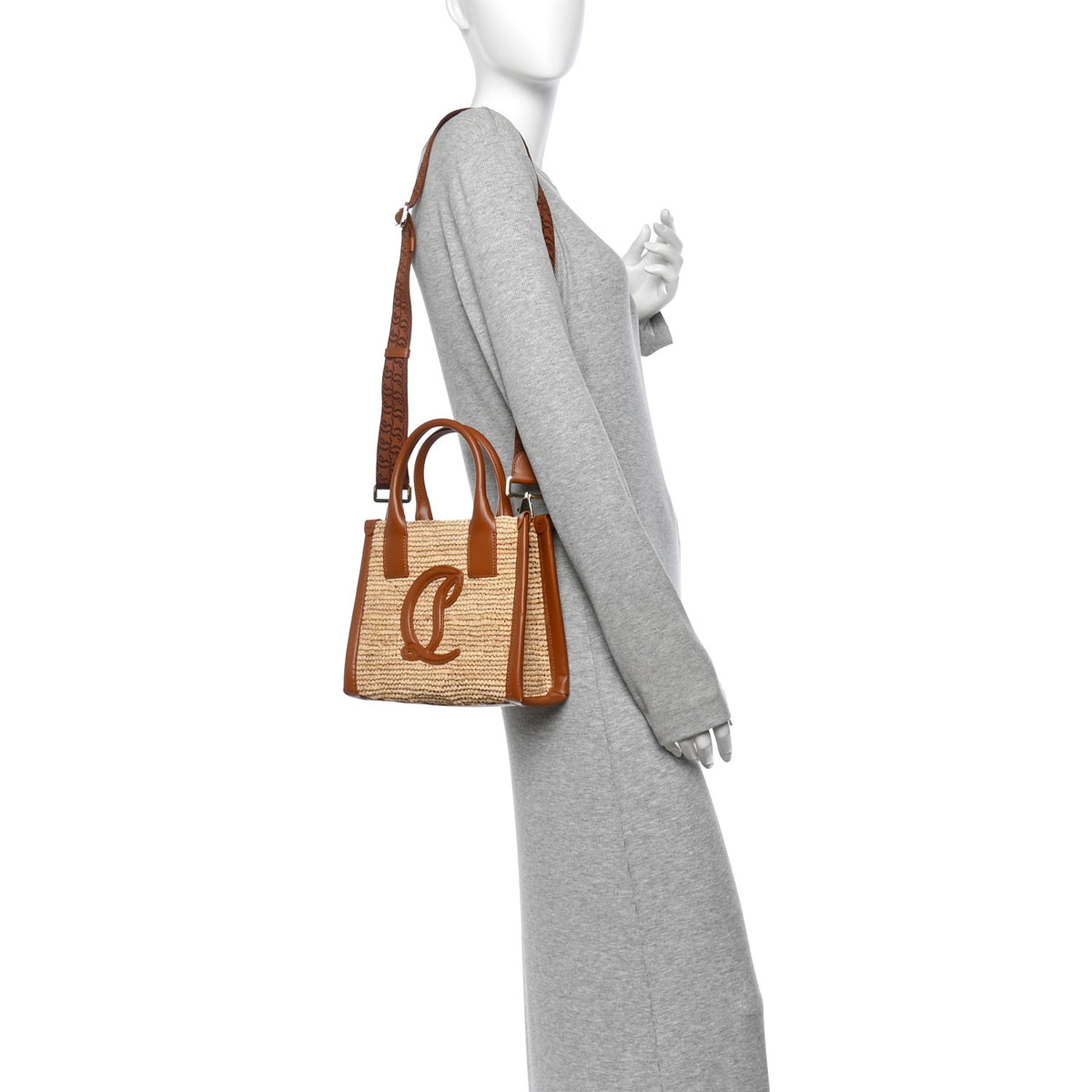 Christian Louboutin Raffia Calfskin Mini By My Side Tote Natural Cuoio 2 of 12