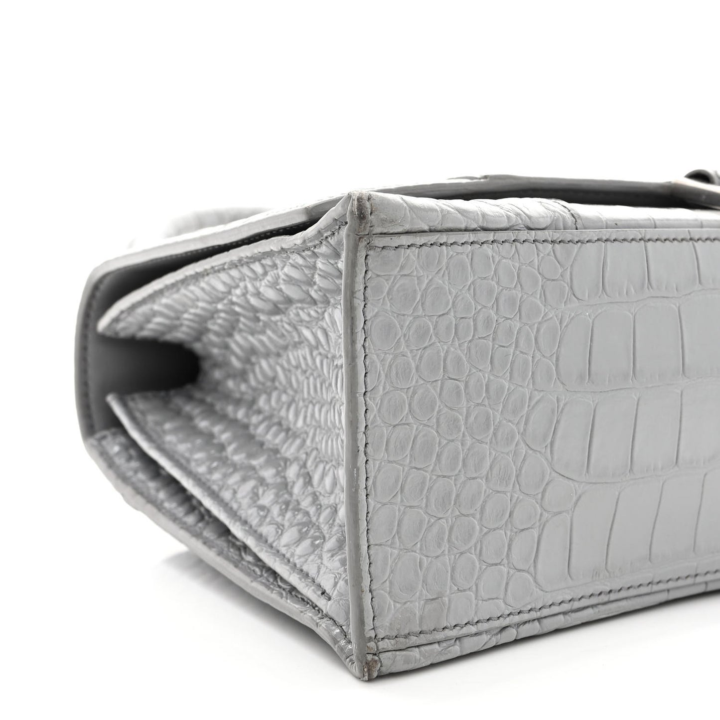 Shiny Calfskin Crocodile Embossed Medium Hourglass Top Handle Bag Balenciaga Grey