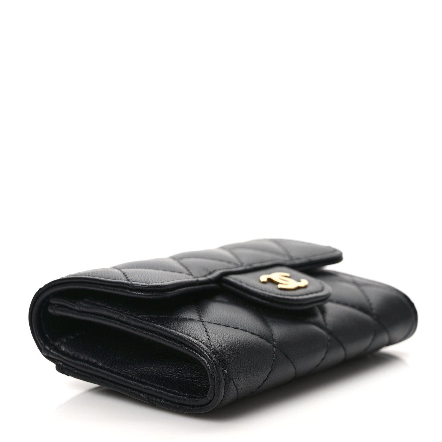 Lambskin Quilted Flap Card Holder Wallet Black