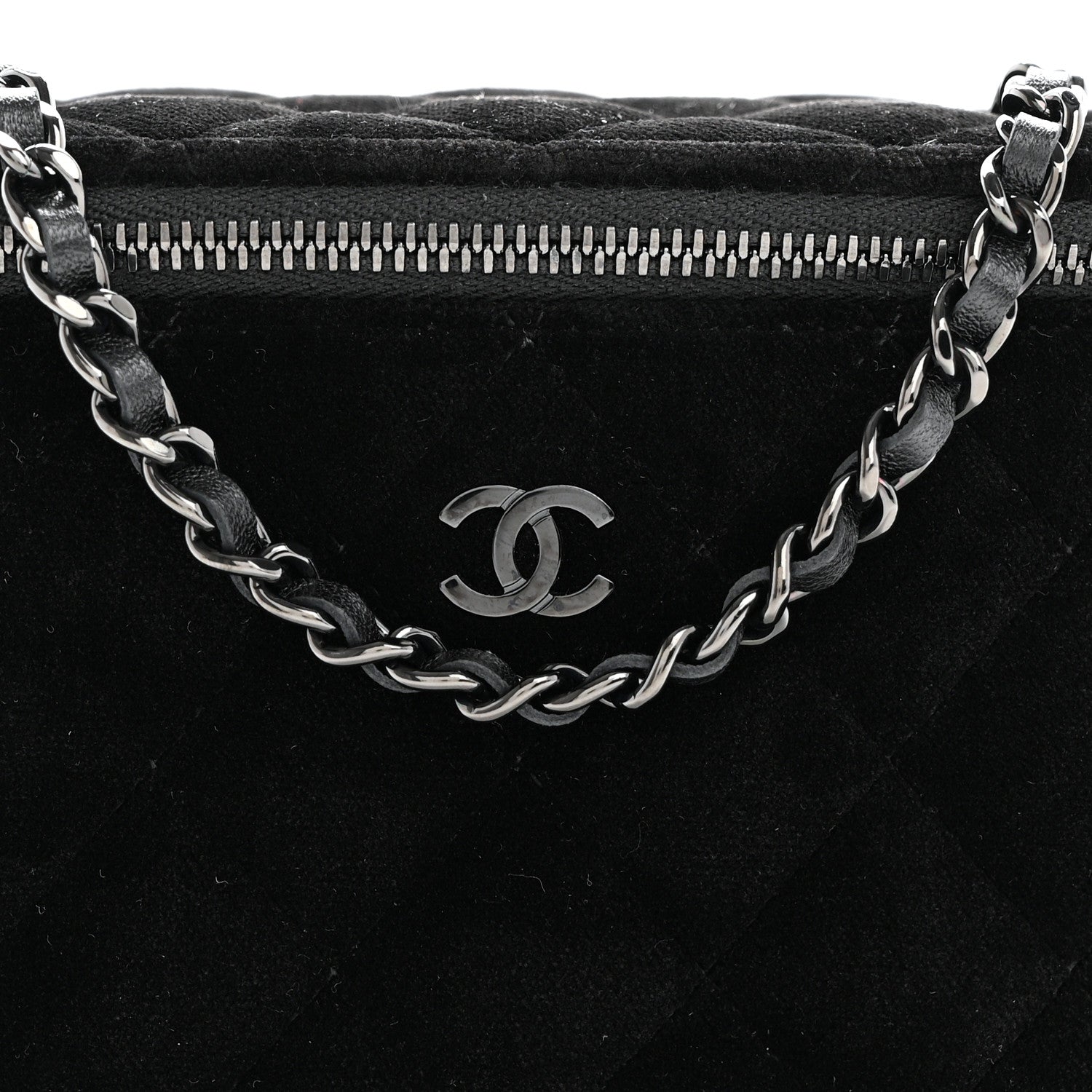 Chanel Velvet Quilted Small Vanity Case With Chain Black 8 of 11