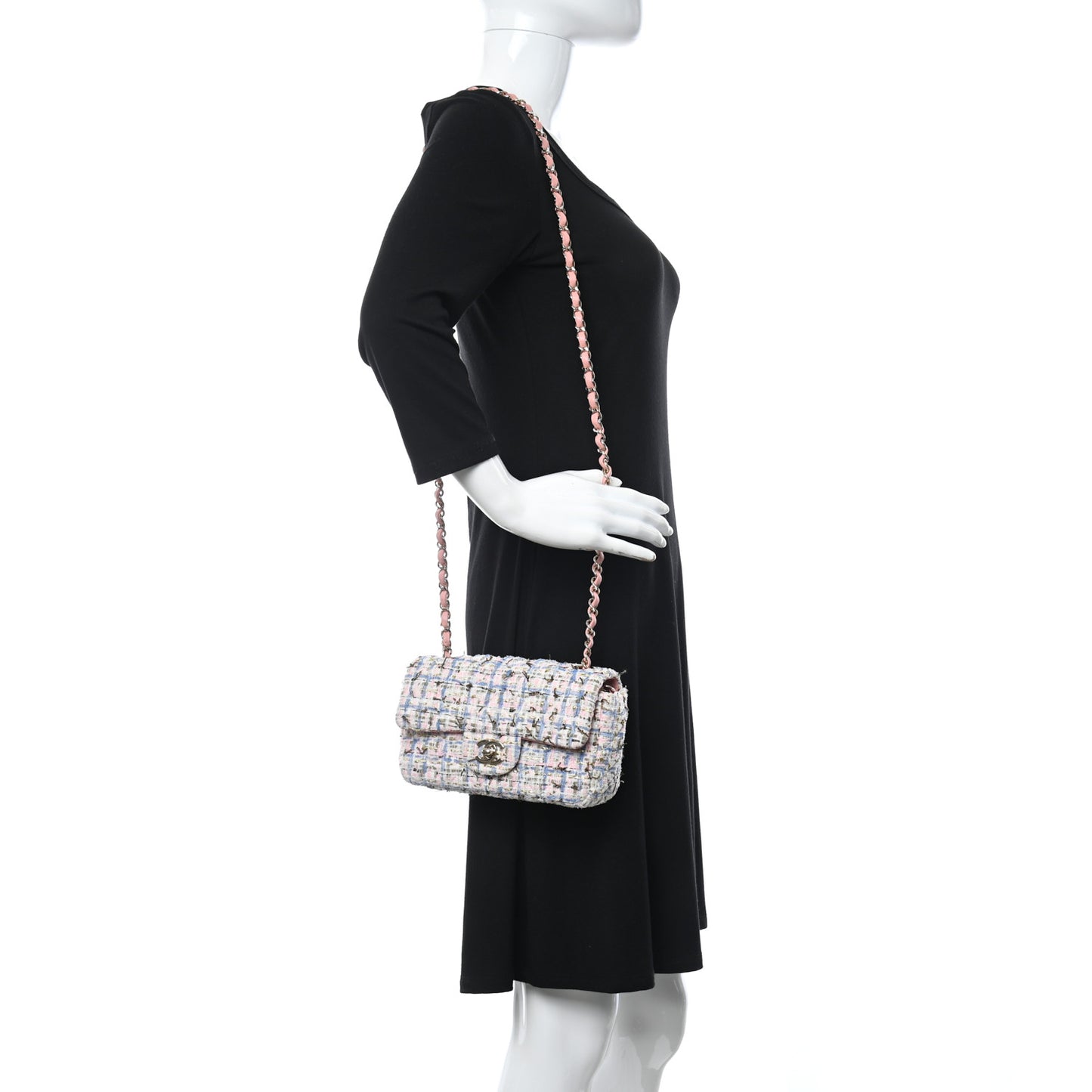 Tweed Quilted Mini Rectangular Flap Light Blue Pink Gold White