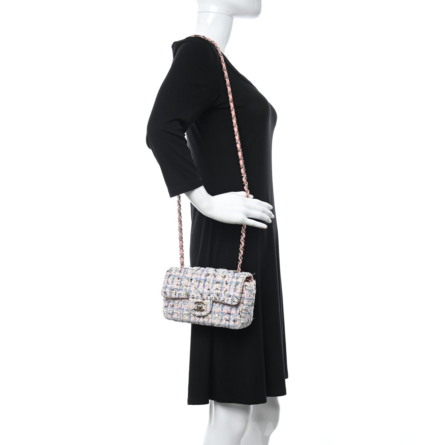 Chanel Tweed Quilted Mini Rectangular Flap Light Blue Pink Gold White 2 of 10