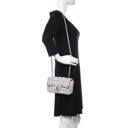 Chanel Tweed Quilted Mini Rectangular Flap Light Blue Pink Gold White 2 of 10