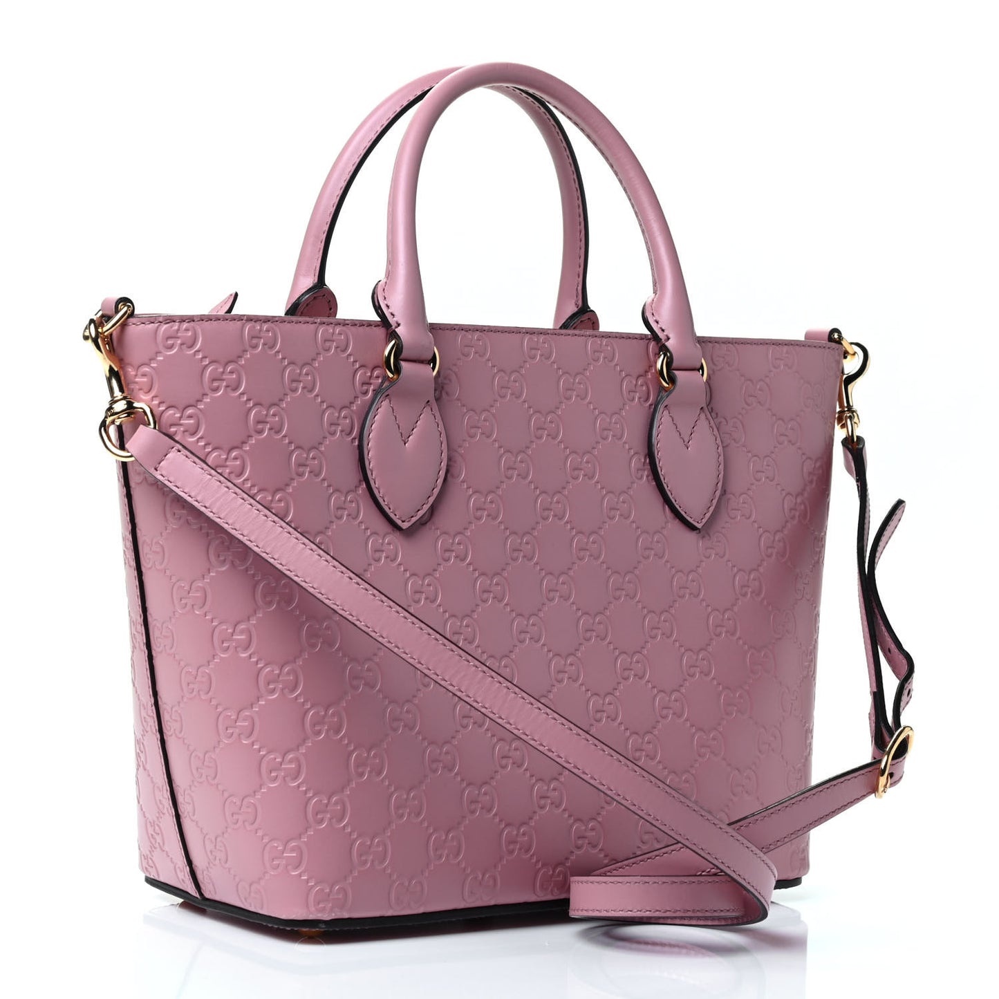 Guccissima Signature Small Zippered Bucket Tote Rose Baby Candy
