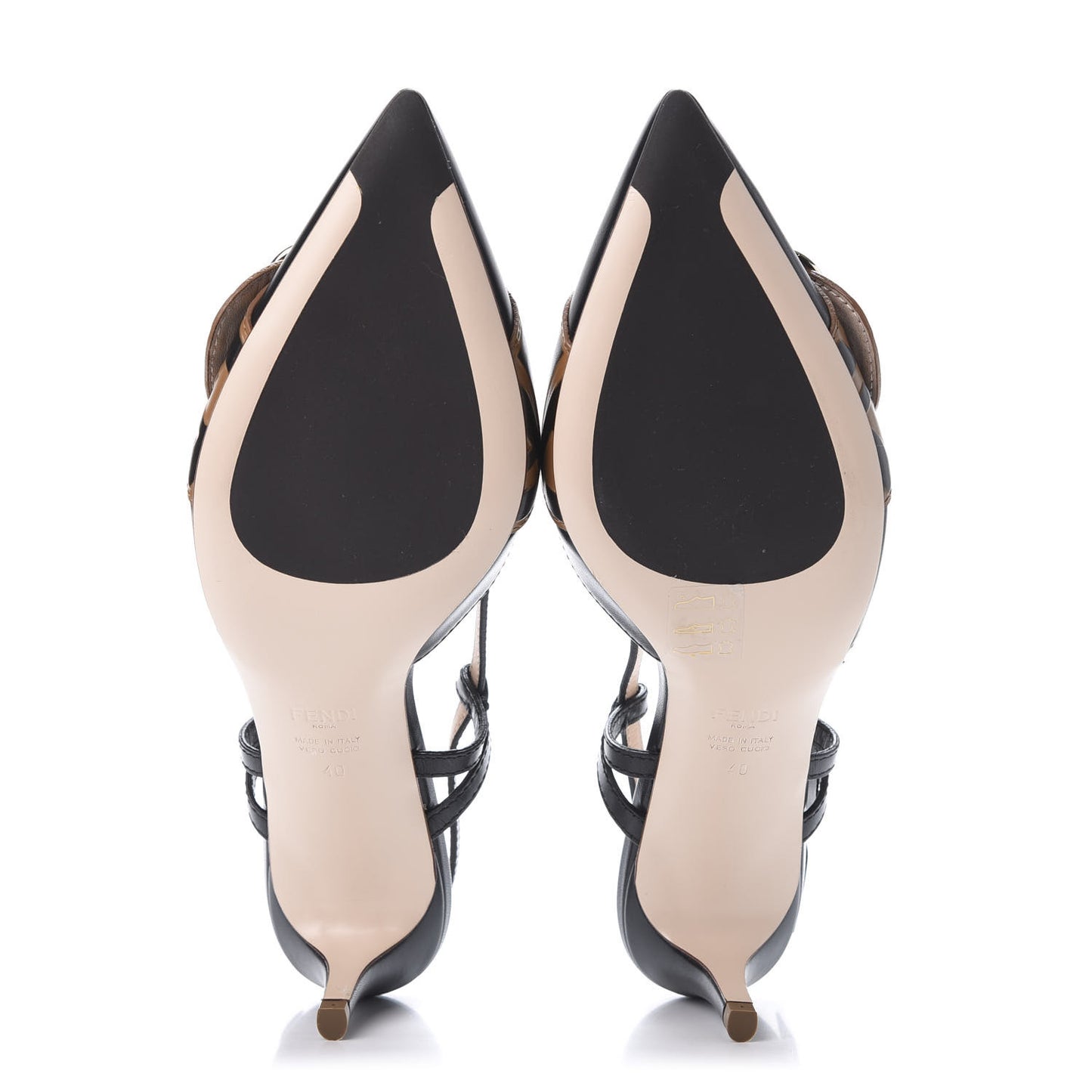 Vitello FF Embossed Pearland Decollete Aperta Slingback Pumps 40 Black Tobacco Moro