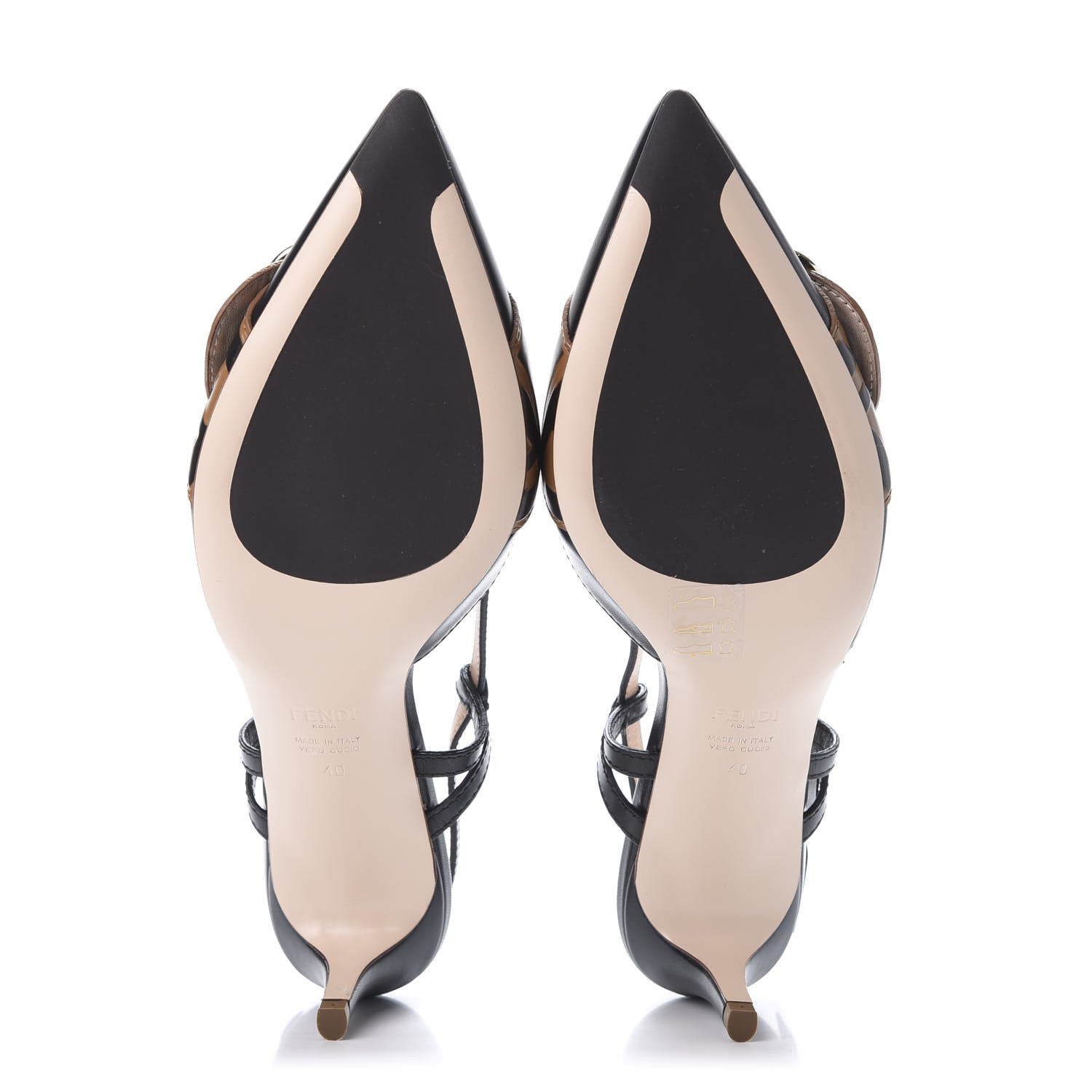 Fendi Vitello FF Embossed Pearland Decollete Aperta Slingback Pumps 40 Black Tobacco Moro 6 of 9