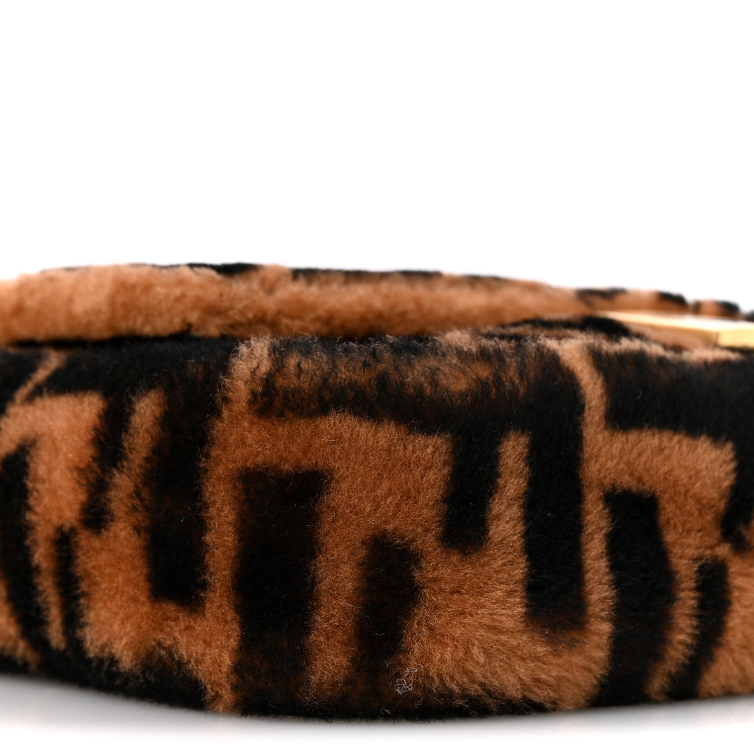 Fendi Shearling Vitello Dolce Macro FF 1974 Baguette Tobacco Black 9 of 10