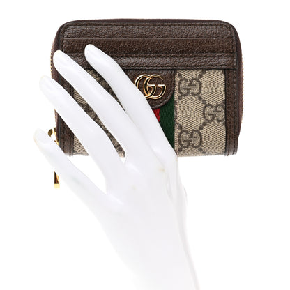 Gucci GG Supreme Monogram Textured Dollar Calfskin Web Ophidia Zip Around Card Case Wallet Beige Ebony New Acero 2 of 6