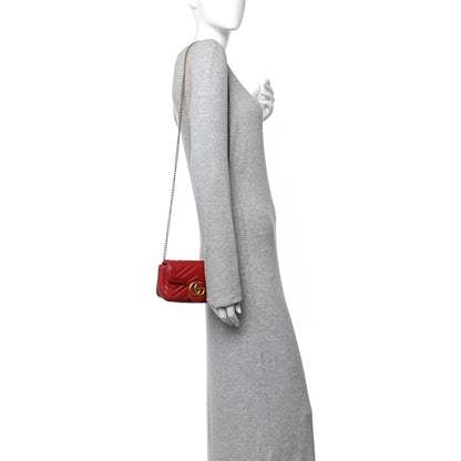 Gucci Calfskin Matelasse Super Mini GG Marmont Shoulder Bag Hibiscus Red 2 of 16