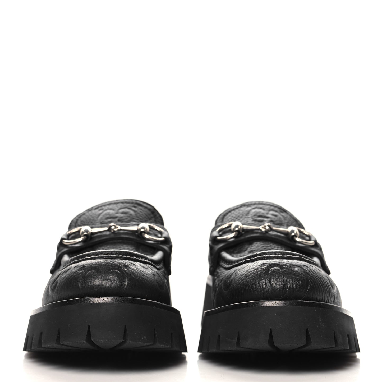 Piuma Calfskin Embossed Womens Platform Lug Sole Loafers 37.5 Black