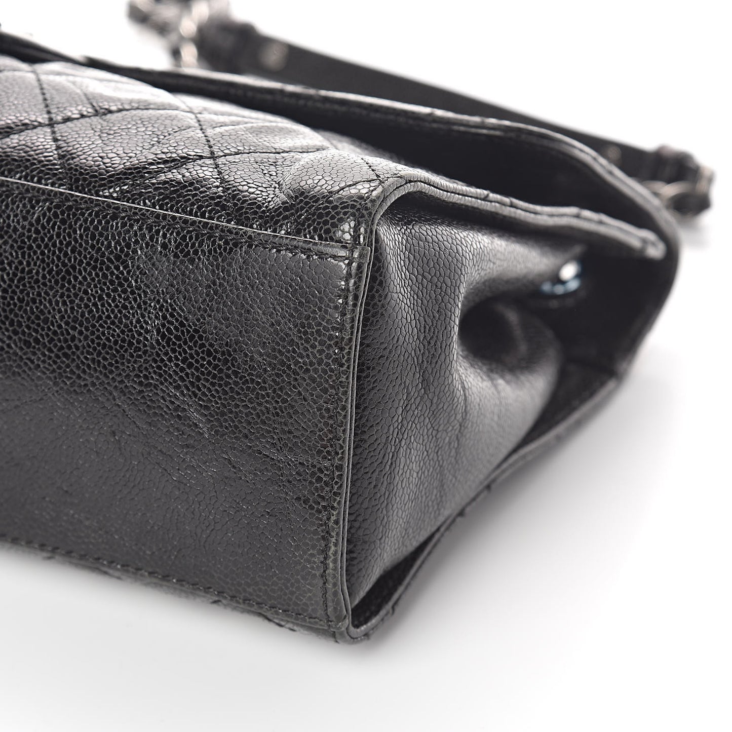 Crumpled Grained Calfskin Jumbo CC Crave Flap Black