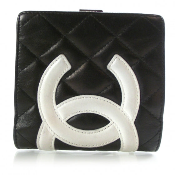 Calfskin Quilted Cambon Bi-Fold Wallet Black White
