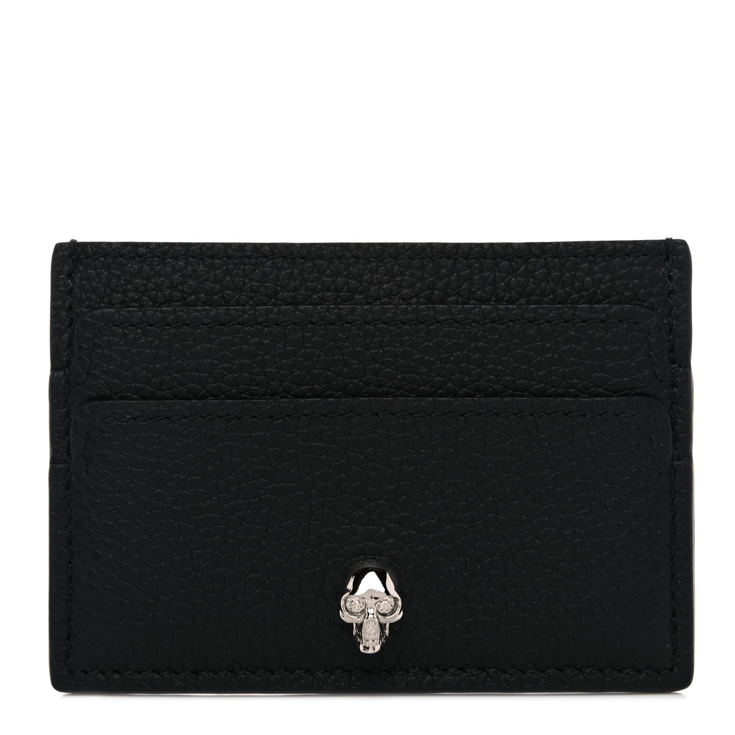 Calfskin Skull Card Holder Black