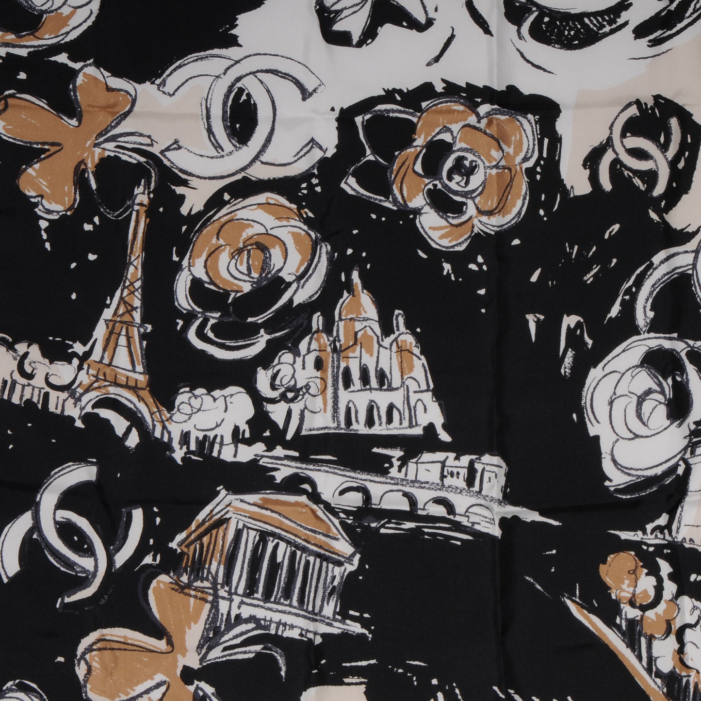 Silk Paris Scarf Black Beige