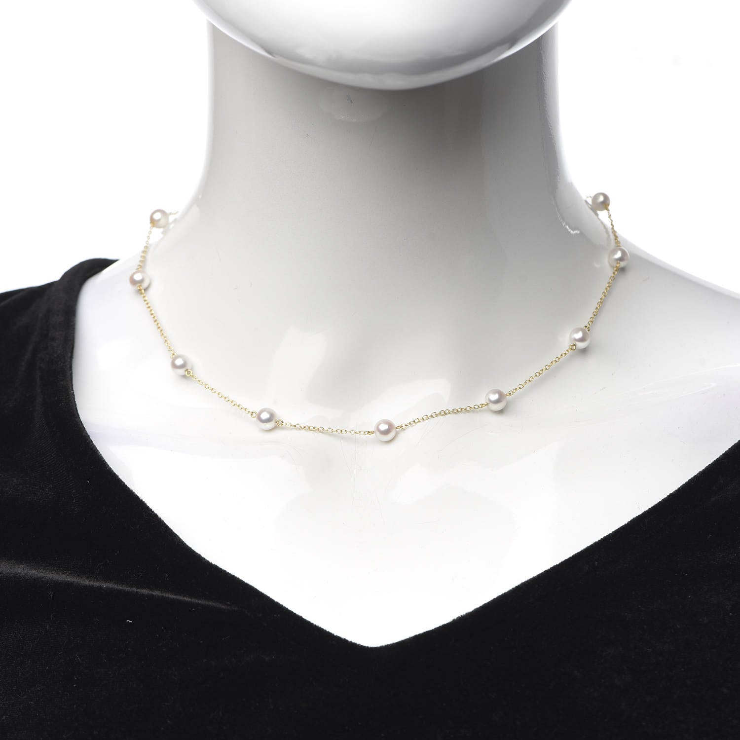 Mikimoto 18K Yellow Gold Akoya Pearl 5.5mm Station Necklace 2 of 5