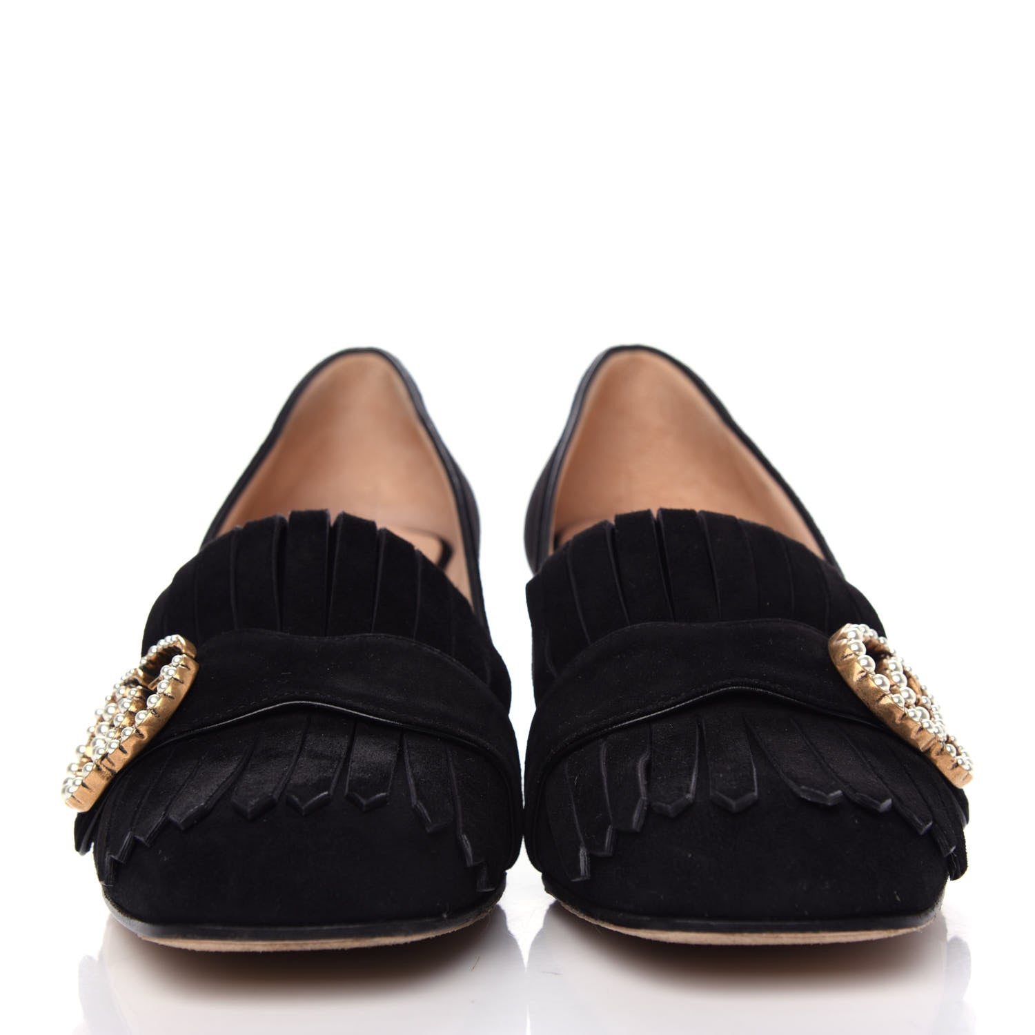 Gucci Kid Scamosciato Pearly GG Marmont Fringe 50mm Loafer Pumps 36 Black 2 of 12