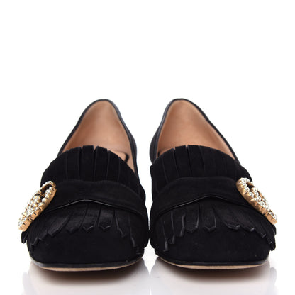 Gucci Kid Scamosciato Pearly GG Marmont Fringe 50mm Loafer Pumps 36 Black 2 of 12