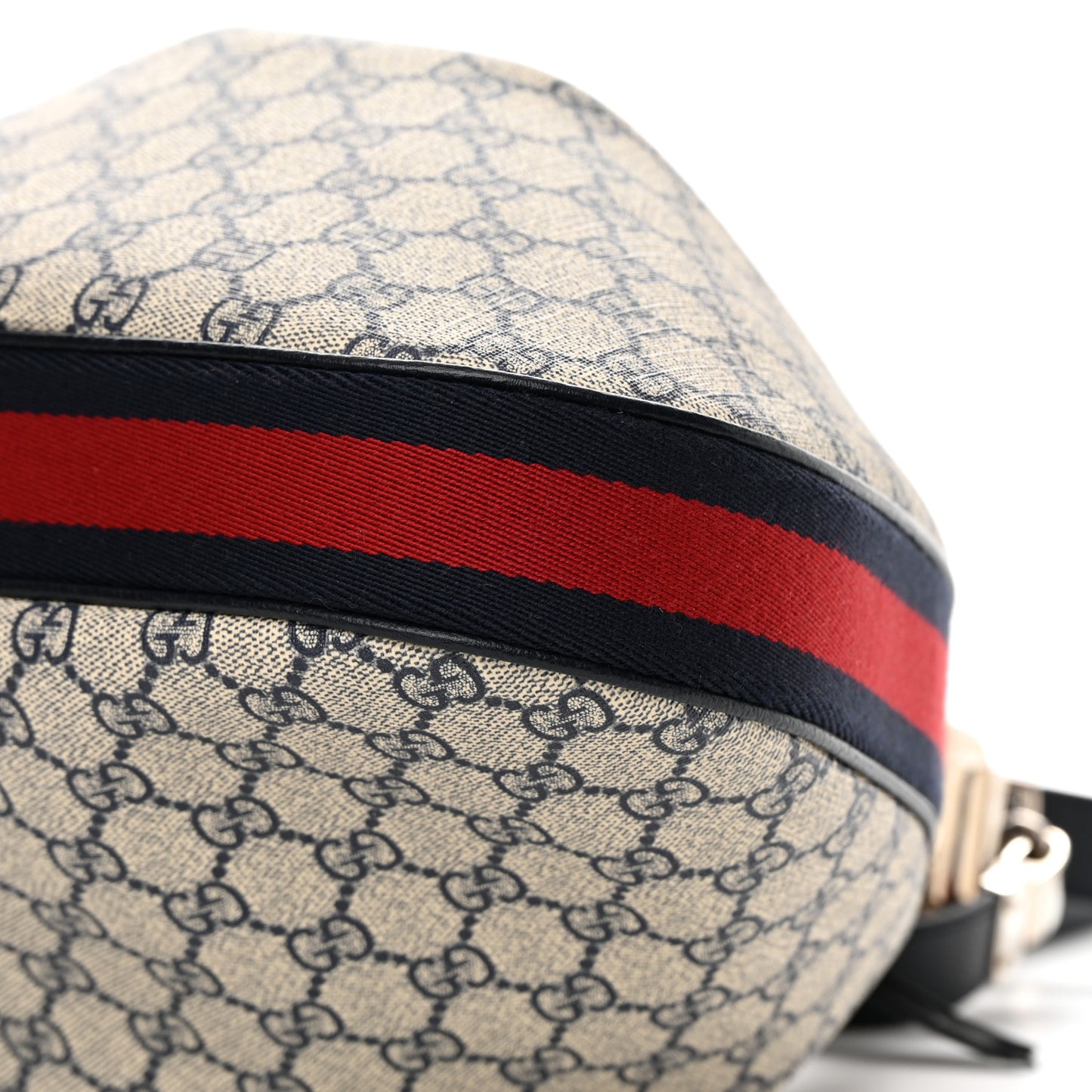 GG Supreme Monogram Textured Calfskin Web Large Attache Shoulder Bag Beige Blue