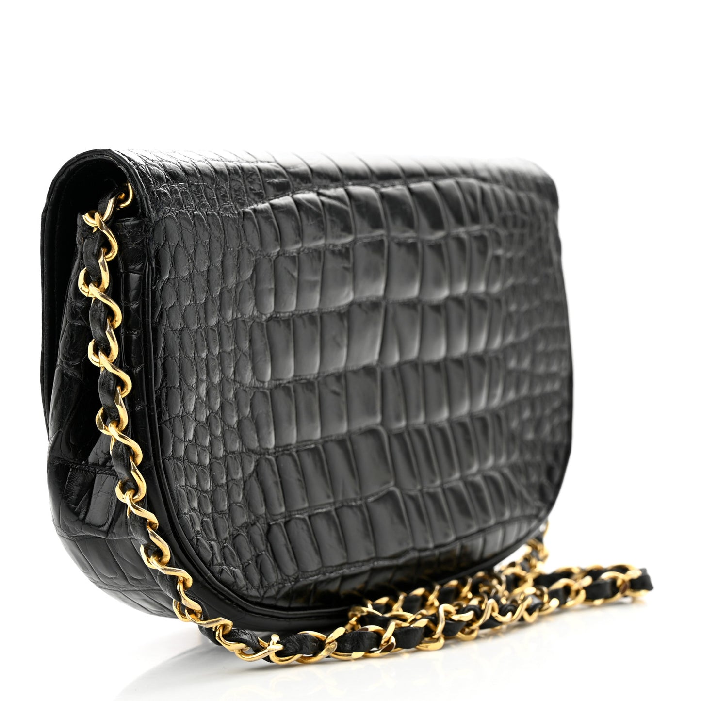 Shiny Crocodile Evening Flap Black
