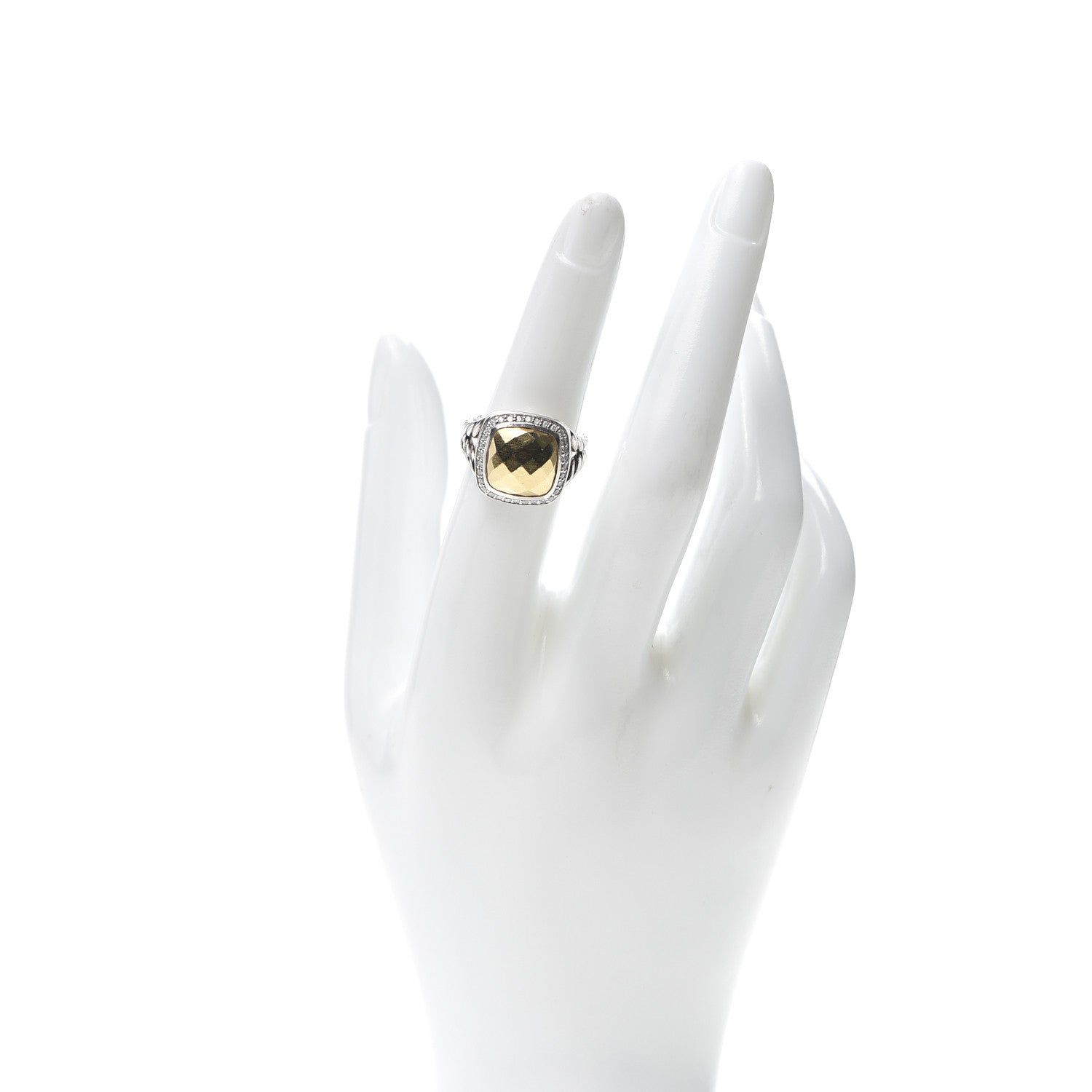 David Yurman Sterling Silver 18K Yellow Gold Diamond 14mm Albion Ring 52 6 2 of 4
